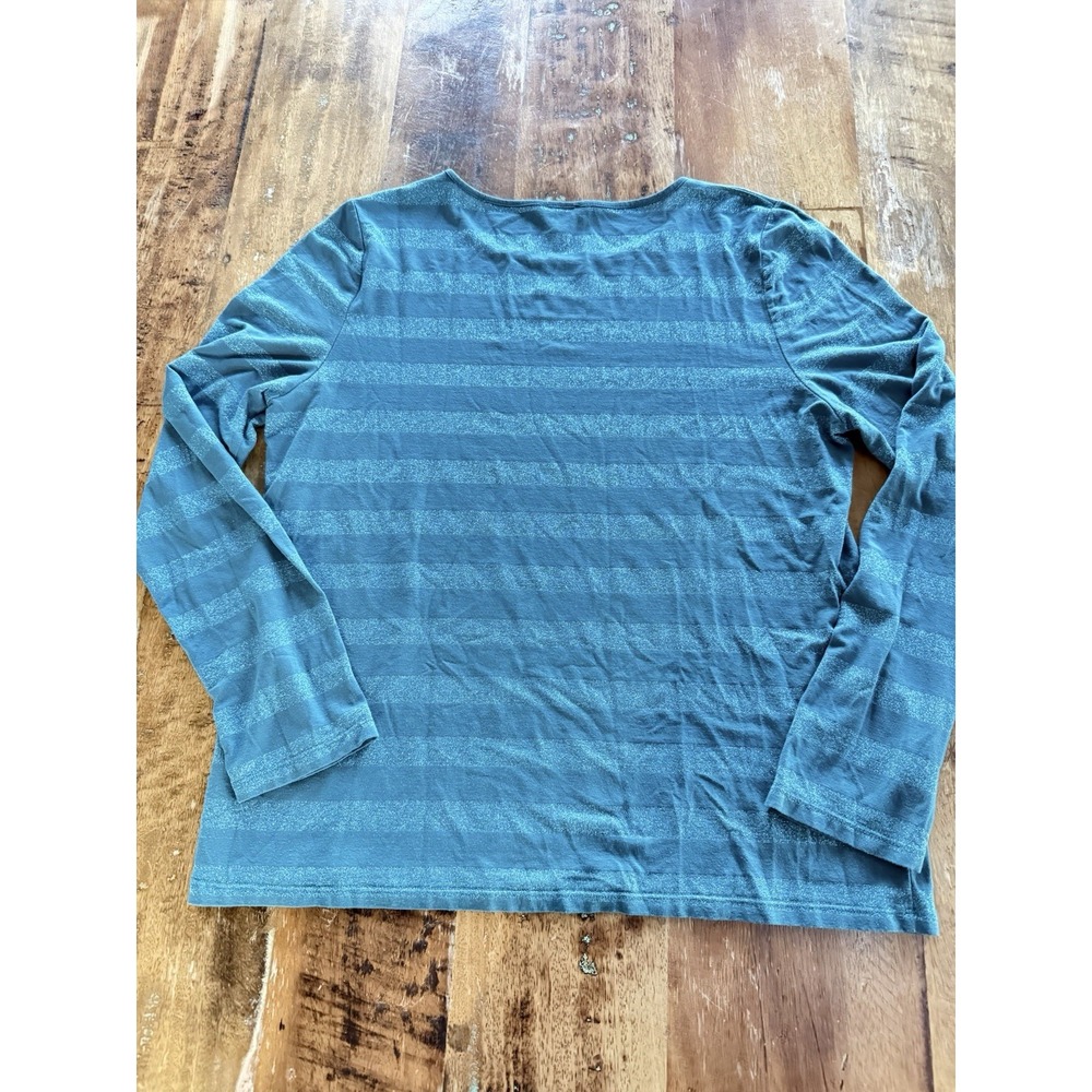 Talbots Womens Size Large Teal Glitter Sparkle Long Sleeve Blouse Shirt Top - Picture 5 of 5